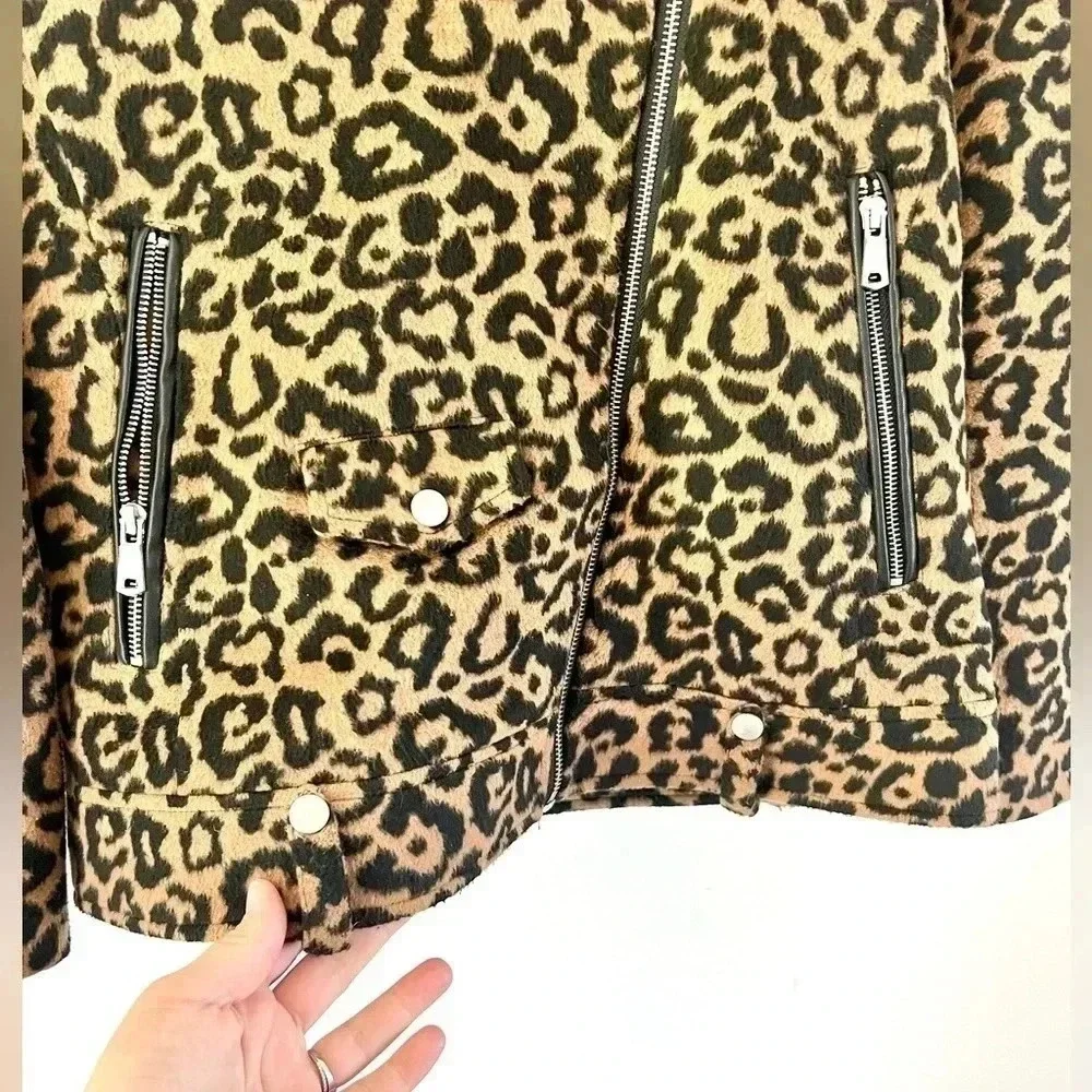 Avec Les Filles Leopard Print Full Zip Moto Biker Jacket Size‎ Small